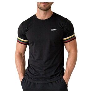King Apparel Men’s KING logo British Streetwear Black Stripe Sleeve Shirt Sz L